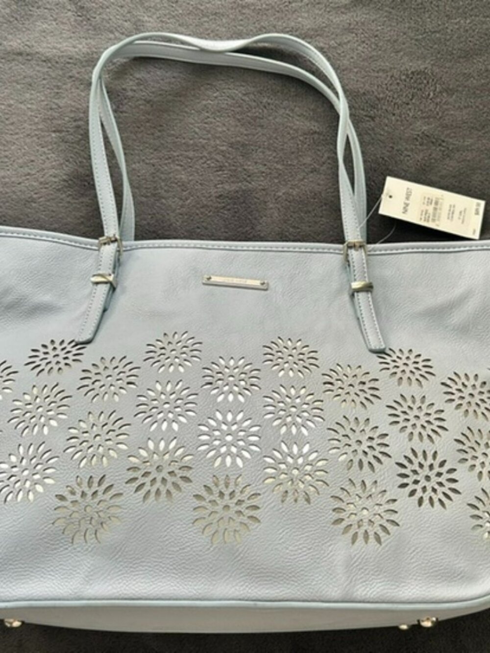 Nine West Faux Starburst Leather Tote Bag Chambry Blue